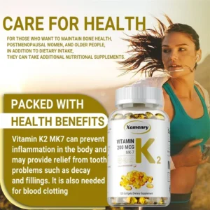 Vitamin K2 MK-7 Supplement: Supports Calcium Absorption, Bones, Joint, Immunity and Heart Health, Easy To Swallow 