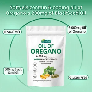 Oil of Oregano: Softgels 6000 mg per serving with Black Seed Oil