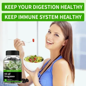 Oregano Oil, Vegan Liquid Capsules - Immune and Gut Support Supplement for Digestive Health