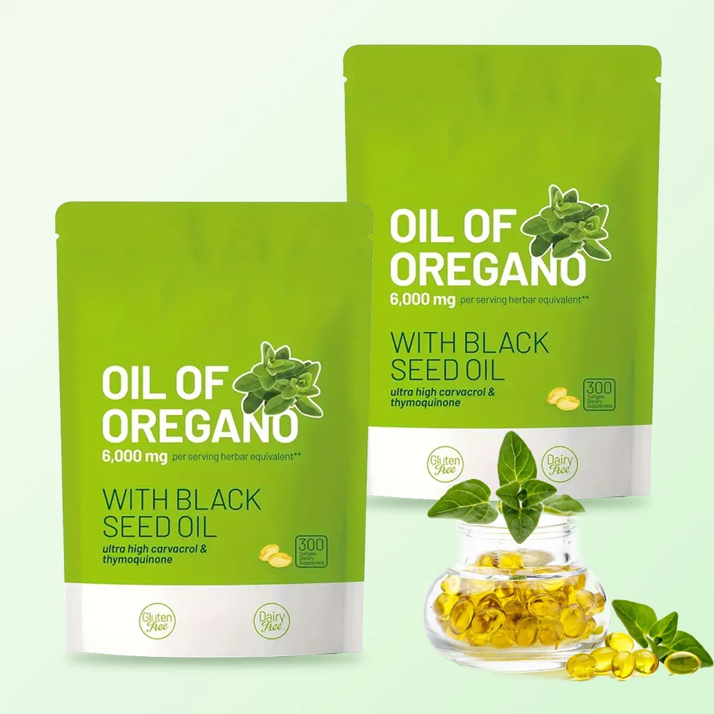 Oregano Oil Capsules with Black Seed Oil - Natural Antioxidants for Fitness Nutritional Support - Highly Effective