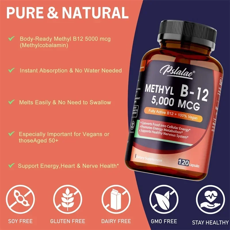 Vitamin B12 Supplement: Benefits brain and heart function, aids memory and increases natural energy